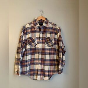 Vintage 70s 80s JC Penney Tan Brown Tartan Plaid Flannel Shirt Heavy Size XL